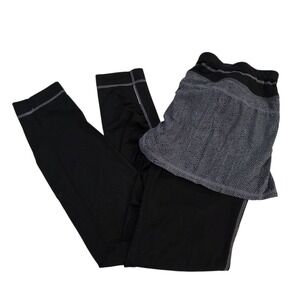 Athleta Suit Up Placid 2-in-1 Skirted Pant Chevron Skirt Black Grey Size M Yoga